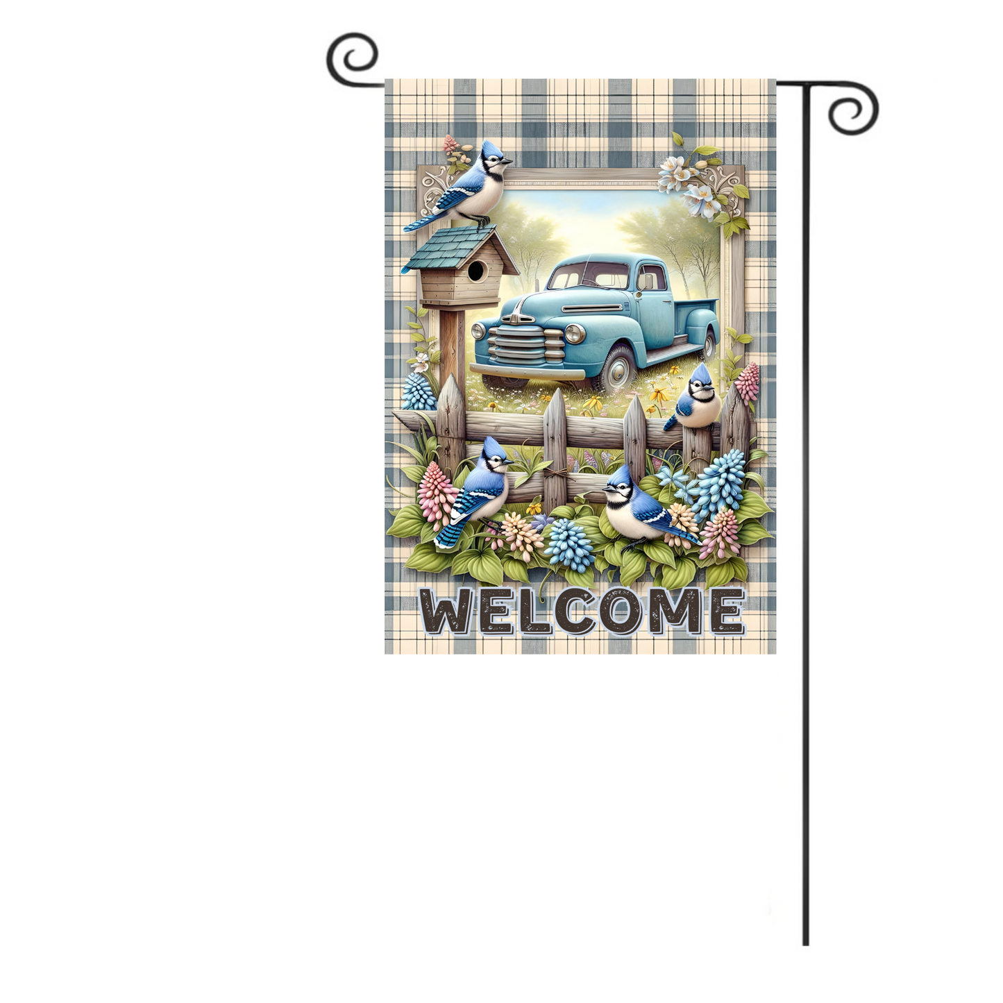 Vintage Truck and Bluebird Welcome Garden Flag