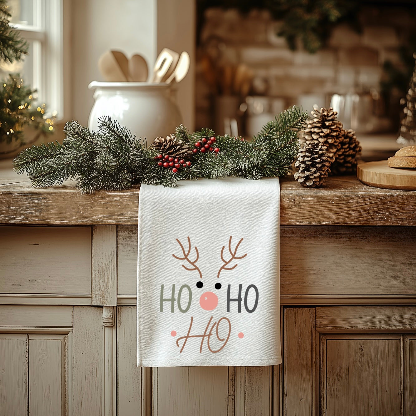Boho Christmas Retro Tea Towel - 18” x 28” 100% Polyester Holiday Decor