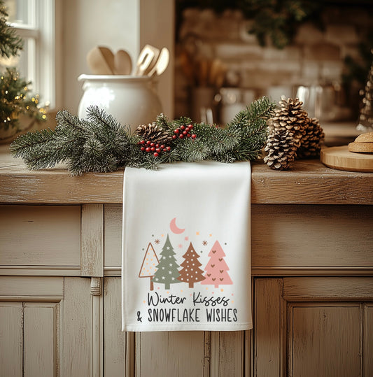 Boho Christmas Retro Tea Towel - 18” x 28” 100% Polyester Holiday Decor