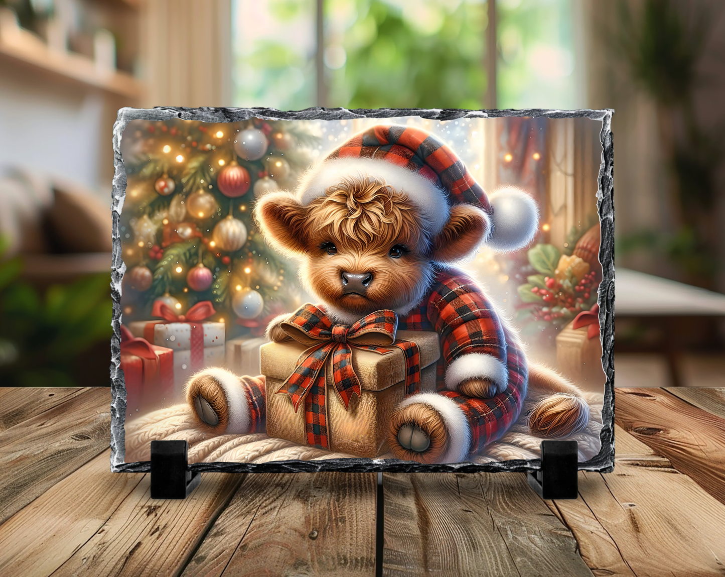 5.5” x 7.5” Natural Slate Photo Frame with Highland Cow - Perfect Holiday Decor