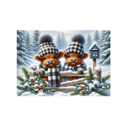 Cozy Highland Cow Winter Scene Glass Cutting Board - Charming Kitchen Decor & Gift