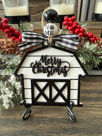 Black and White Farmhouse Barn Christmas Ornament