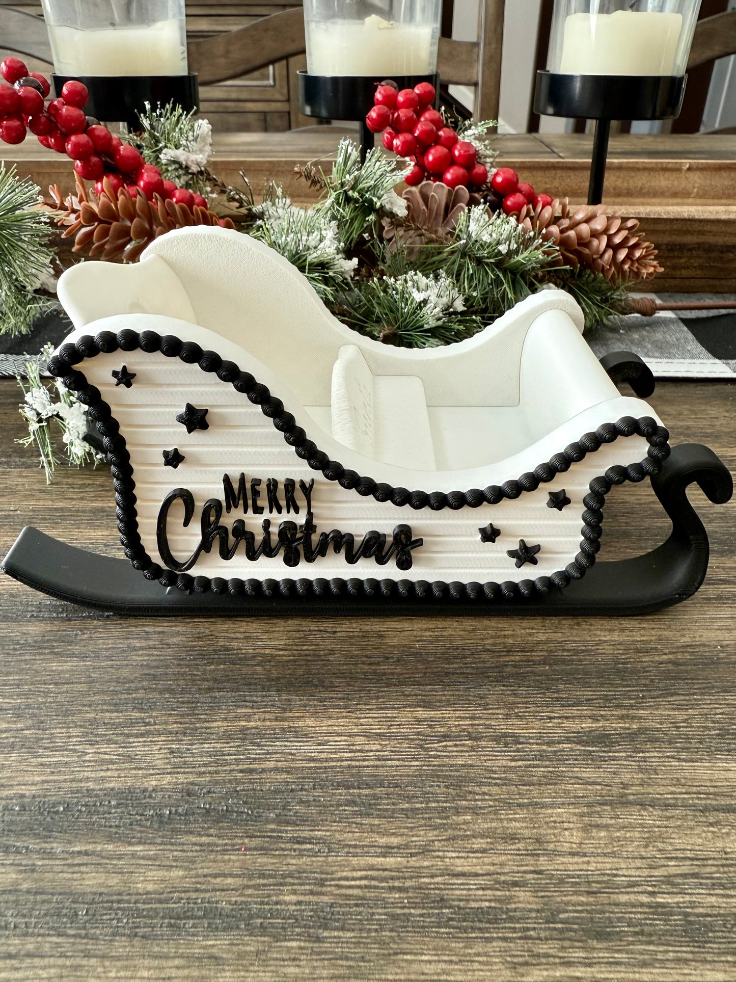 Black and White Farmhouse Sleigh Christmas Decoration