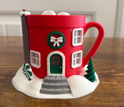 Festive Hot Cocoa Tea Light Holder - Christmas Decor Battery Operated Tea Light
