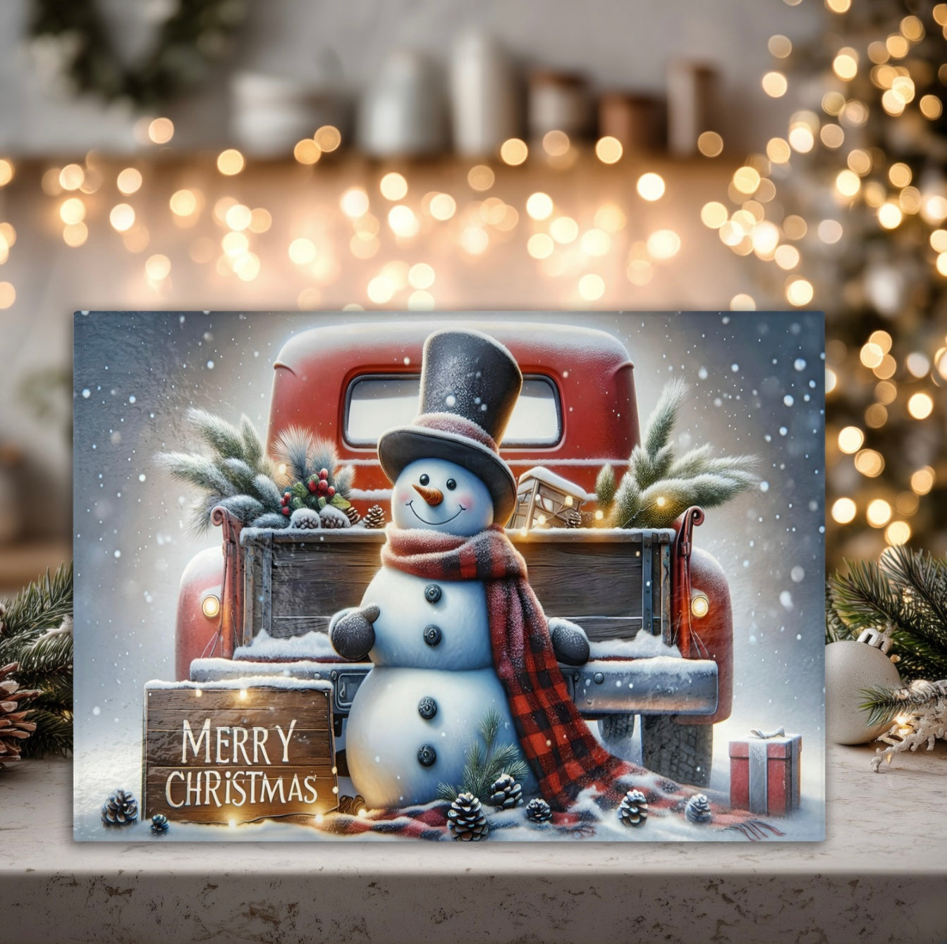 Festive Snowman & Red Truck Tempered Glass Cutting Board - Durable and Hygienic, 2 Sizes