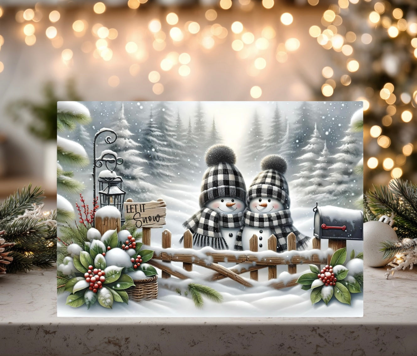 Let It Snow Tempered Glass Cutting Board - Winter Snowmen Design in Two Sizes