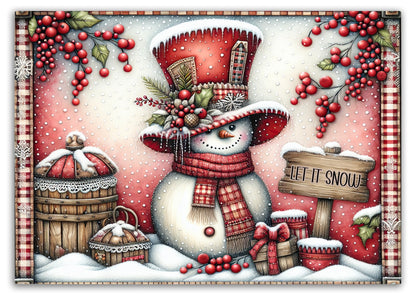 Let It Snow Red Snowman Tempered Glass Cutting Board - Festive Kitchen Decor, 2 Sizes