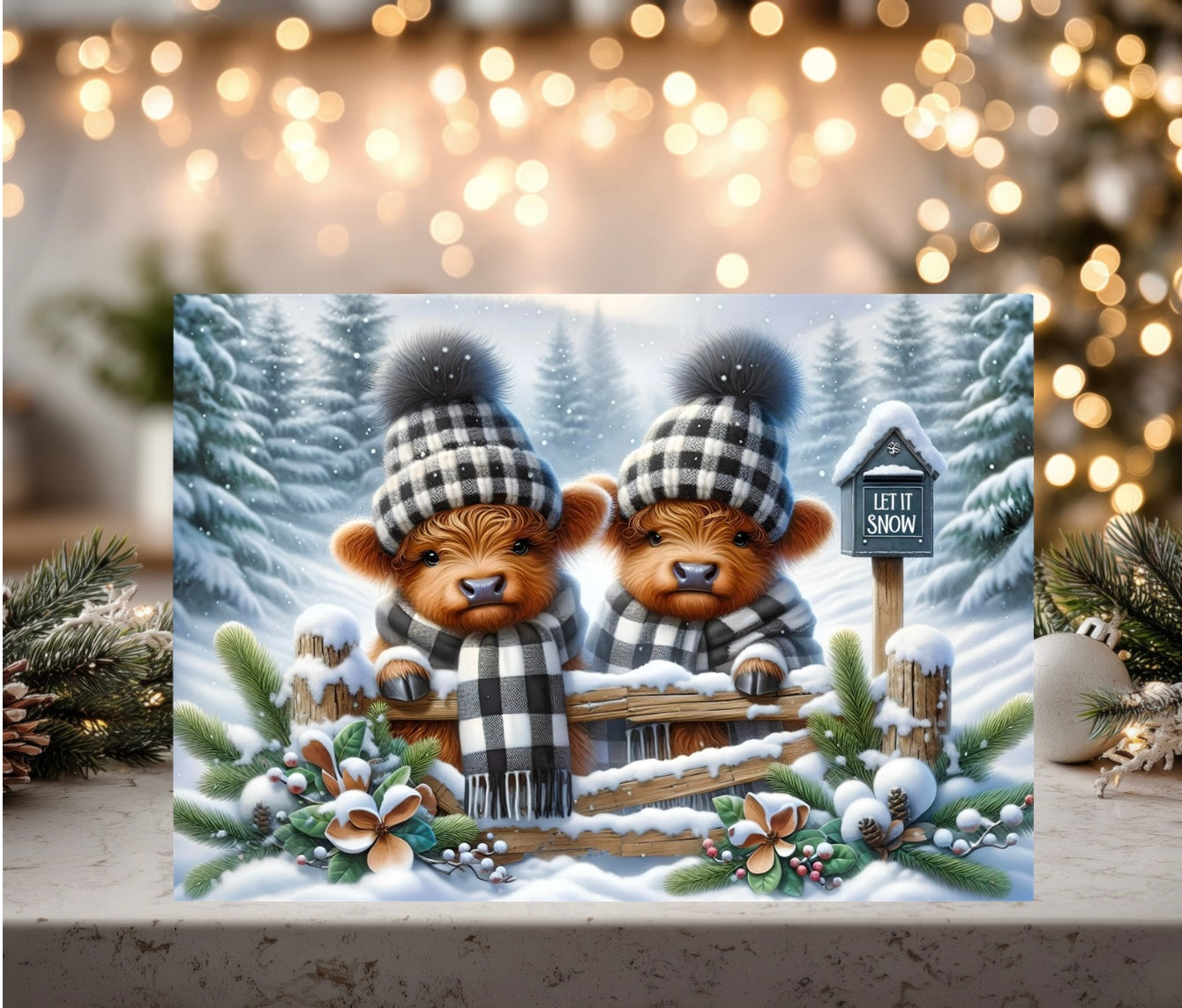 Cozy Highland Cow Winter Scene Glass Cutting Board - Charming Kitchen Decor & Gift
