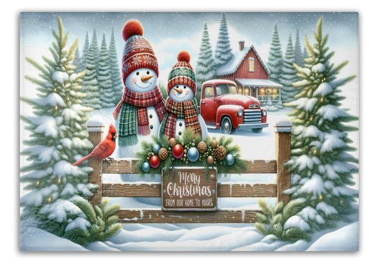 Christmas Snowmen Tempered Glass Cutting Board, 2 Sizes Small (11” x *”) and Large (15” x 11”), Hand Wash Only, Charcuterie Board
