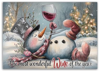 Festive Snowman Tempered Glass Cutting Board - “The Most Wonderful Wine of the Year”