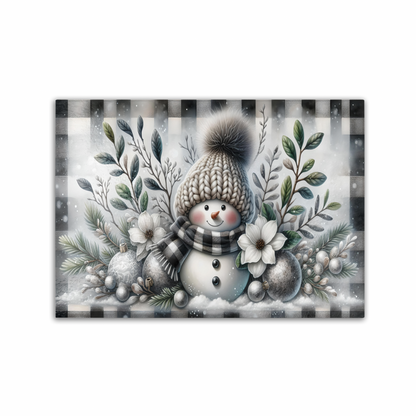 Snowman Plaid Tempered Glass Cutting Board 2 Sizes Available