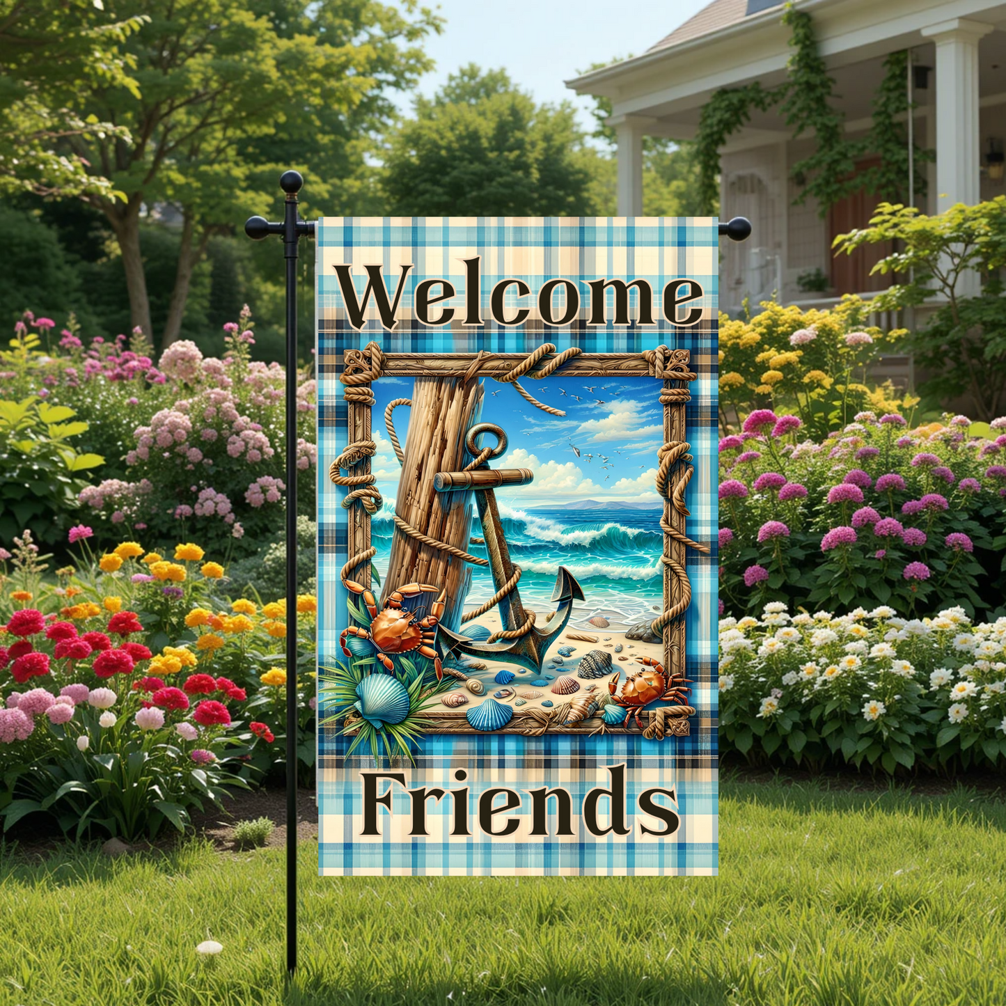 Nautical Welcome Friends Garden Flag