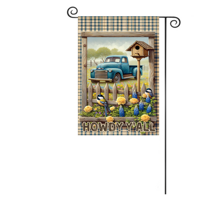 Rustic Garden Truck and Birdhouse Garden Flag