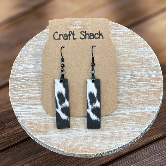 Black Faux Cow Print Rectangle Earrings