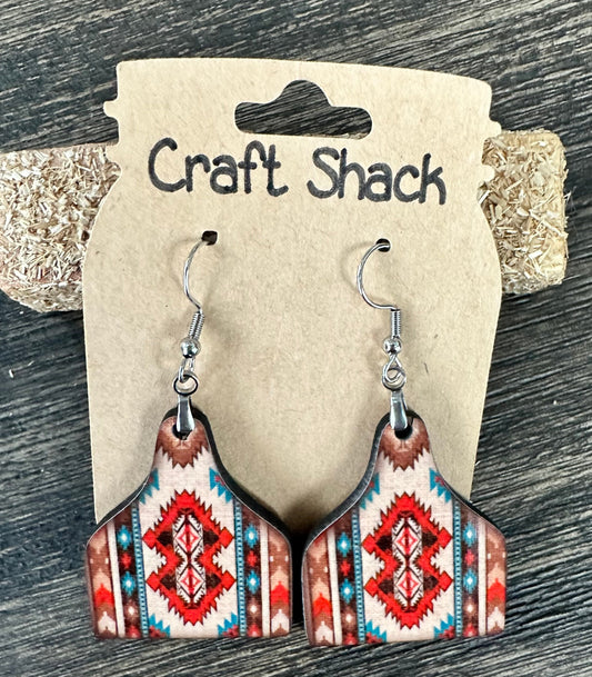 1.5” Western Print, Cow Tag, Cattle Tag, Earrings, Aztec, Lightweight, Sterling Silver, County, Western, Rustic, Unique, Cute