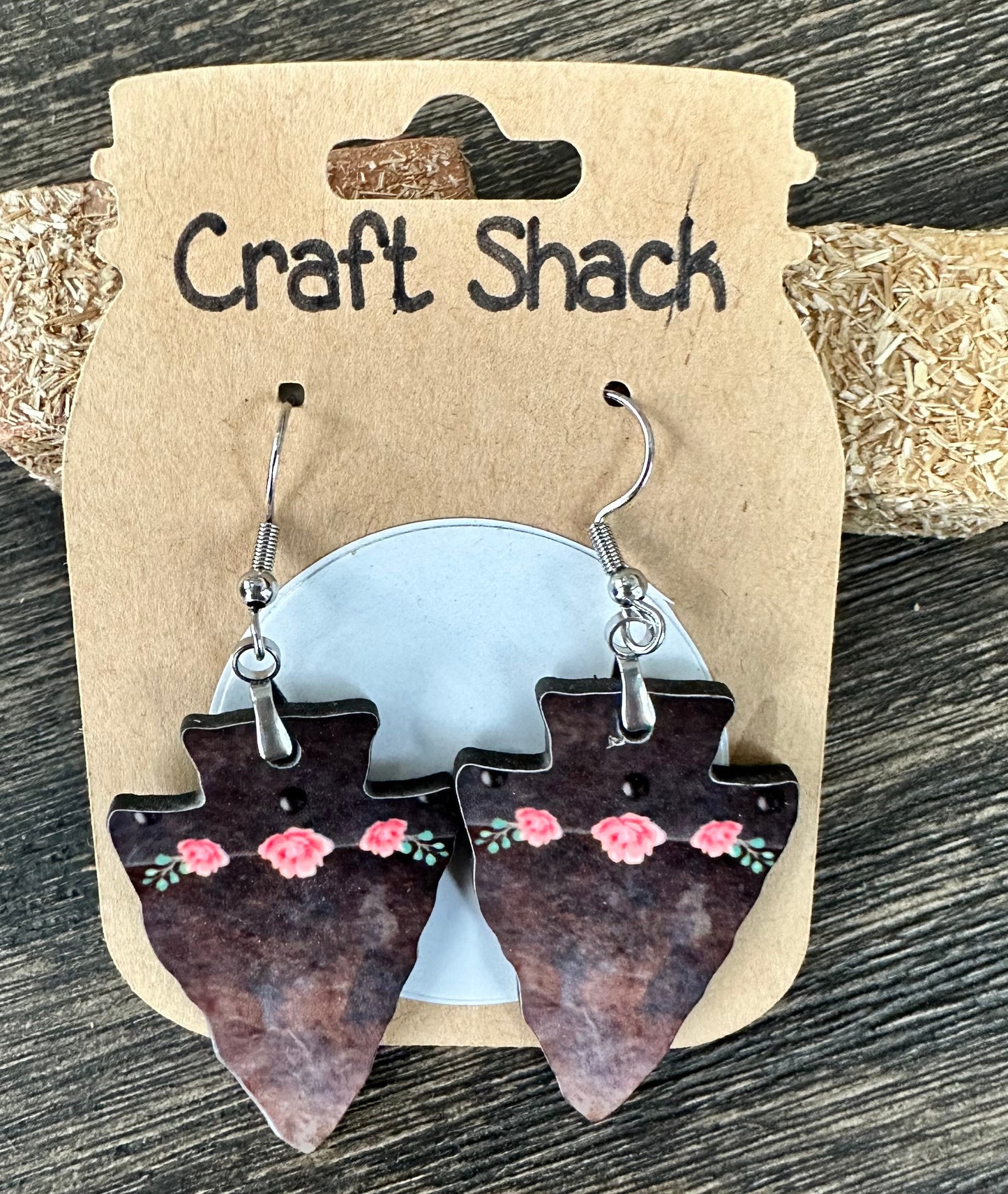 1.5” Arrow Head Earrings, Pink Flowers, Sterling Silver Hardware, Lightweight, Unique, Cute