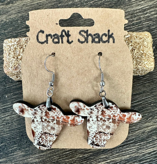 1.25” Cow Head Earrings, Brown Cow Hide, Lightweight, Sterling Silver Hardware, Western, Country, Unique, Cute