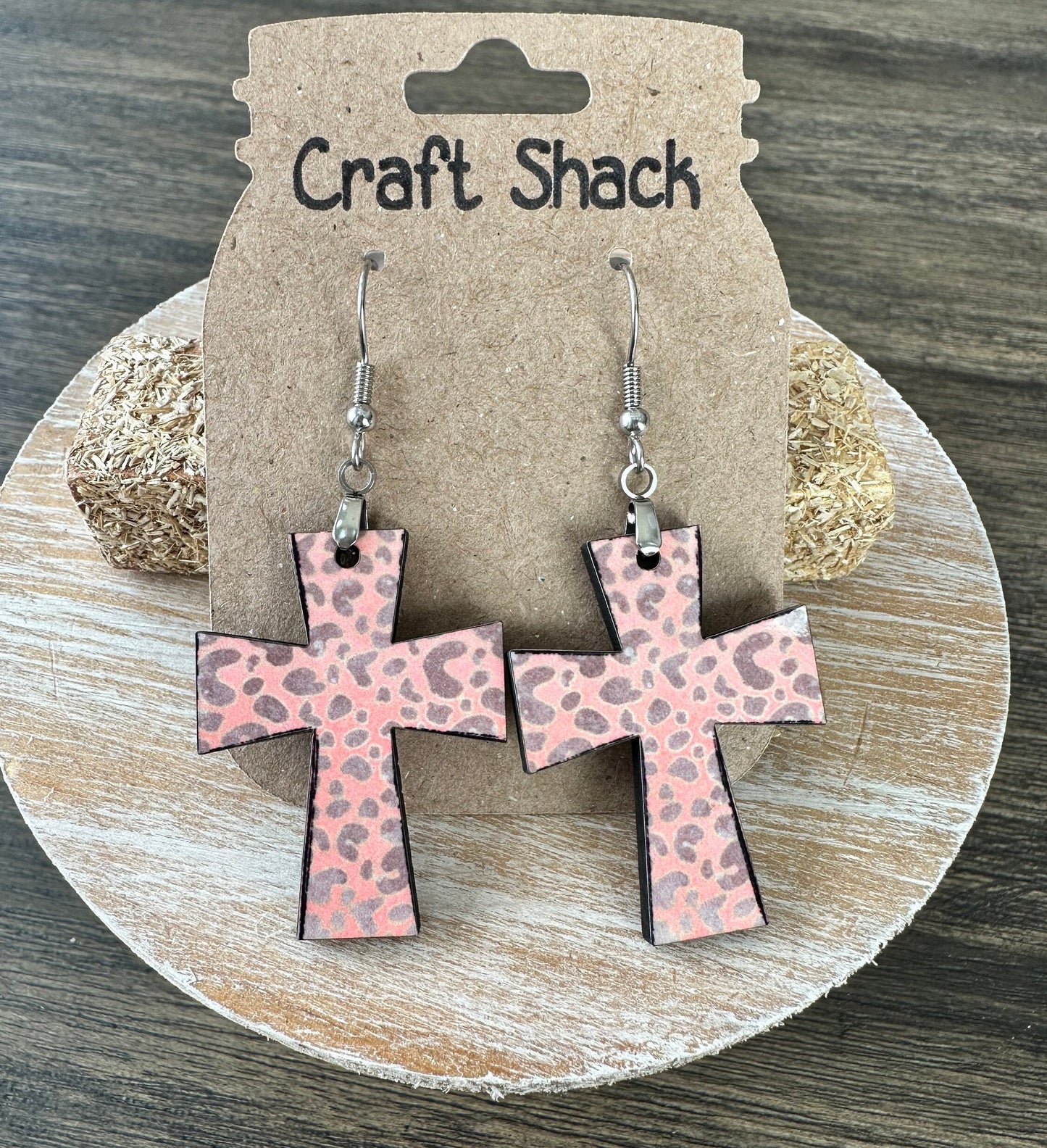 1.5” Earrings, Cross, Rustic, Leopard, Lightweight, Statement Earrings, Statement Piece, Fall-inspired, Unique, Cute, Fun, Silver Hardware,